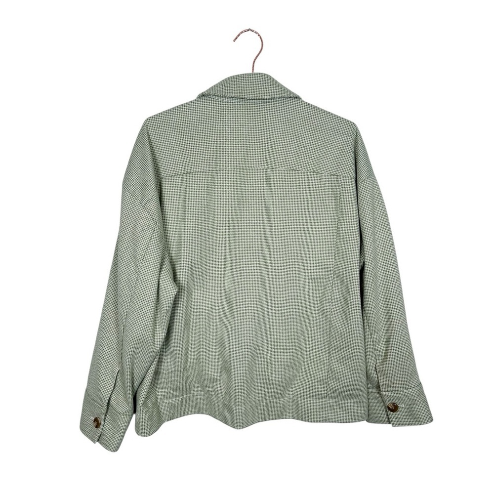 Anthropologie Maeve Houndstooth Green Knit Oversized Trucker Jacket - Picture 3 of 8